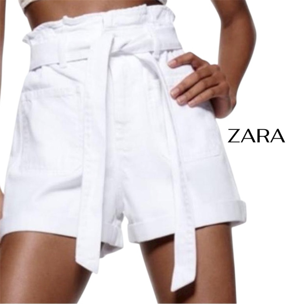 ZARA High-Waisted White Shorts | Matching Belt | Women’s 4
